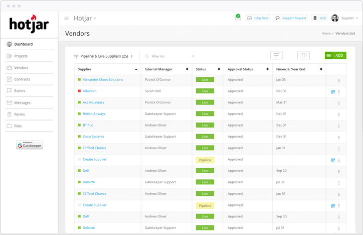 See all your vendor information in a single dashboard
