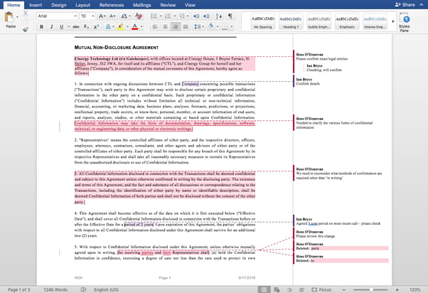 Track changes in a Microsoft Word compliant solution