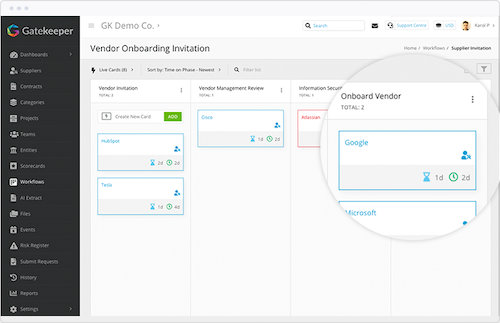 An example of onboarding vendors via a dedicated system