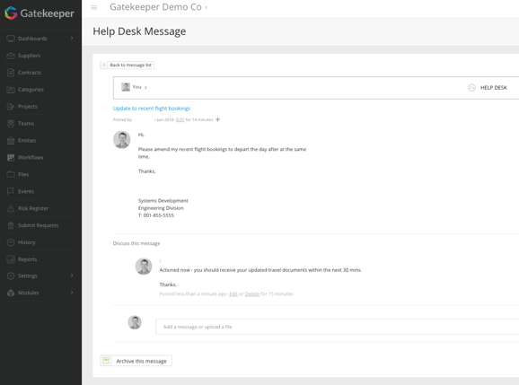Example Helpdesk Message