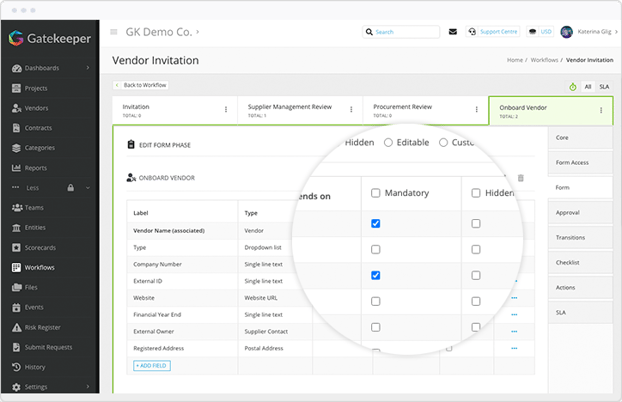 Assign mandatary vendor data to improve onboarding processes